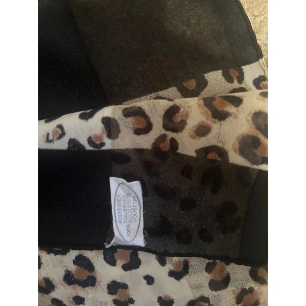 Made in Italy Mixed Animal Print Scarf Zebra Leopard Black White Tan Rectangular